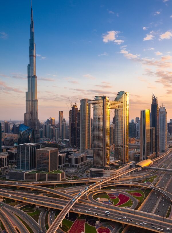 Dubai skyline at dusk, UAE.